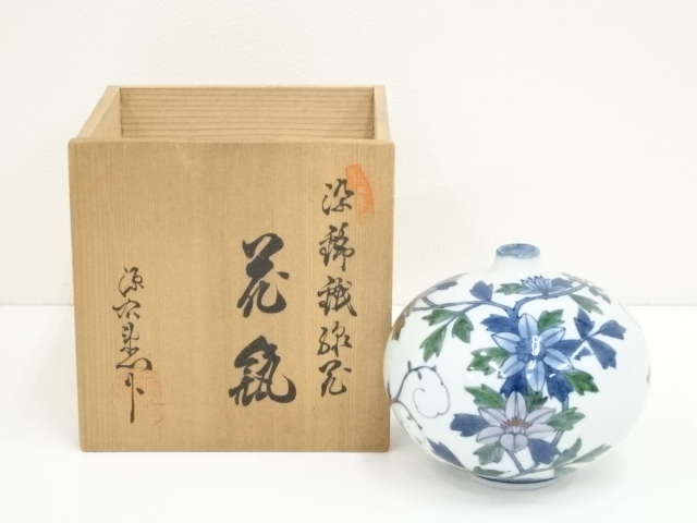 道具 ] - 道具 有田焼 源右衛門窯造 染錦鉄線花花瓶（共箱） | ネット